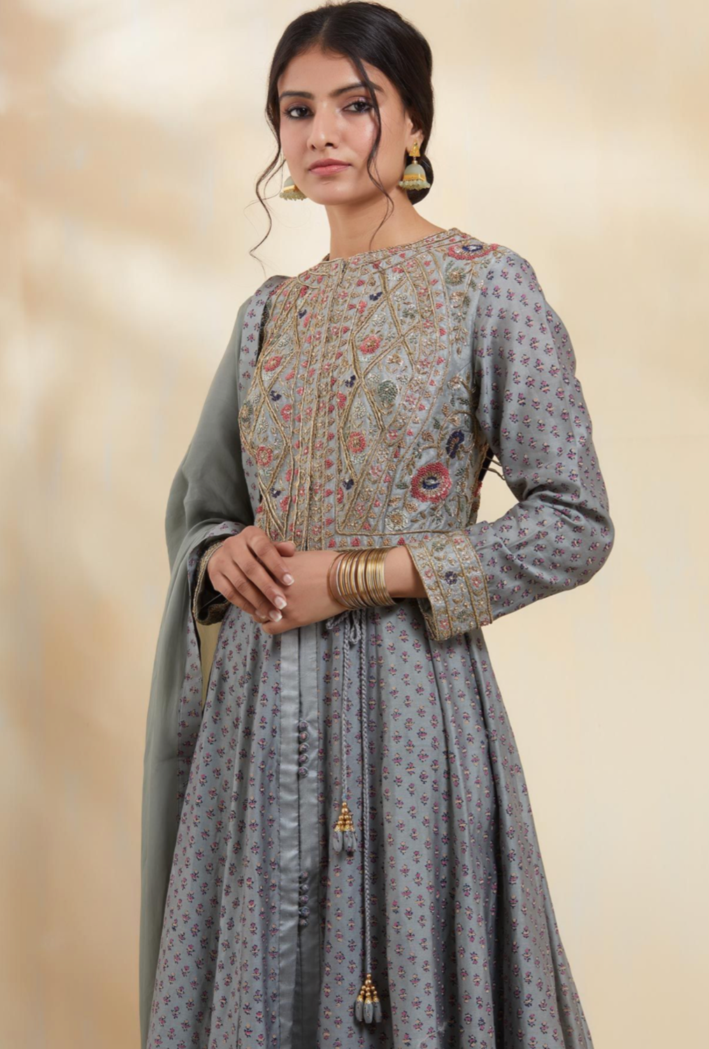Blue Grey Anarkali Set