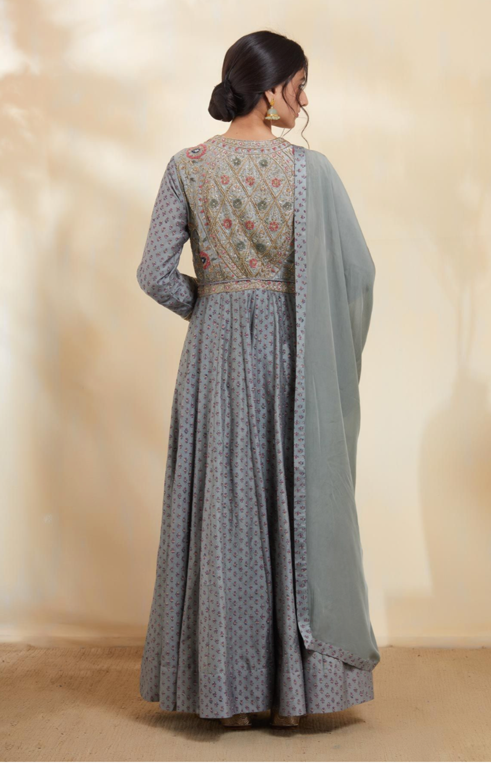 Blue Grey Anarkali Set