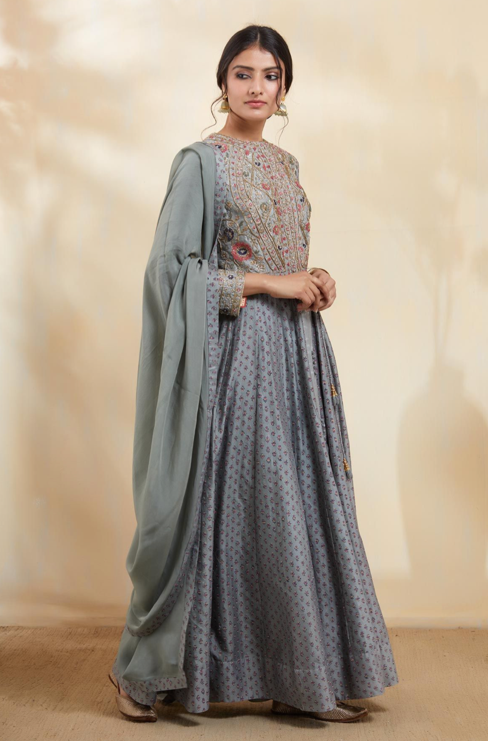 Blue Grey Anarkali Set