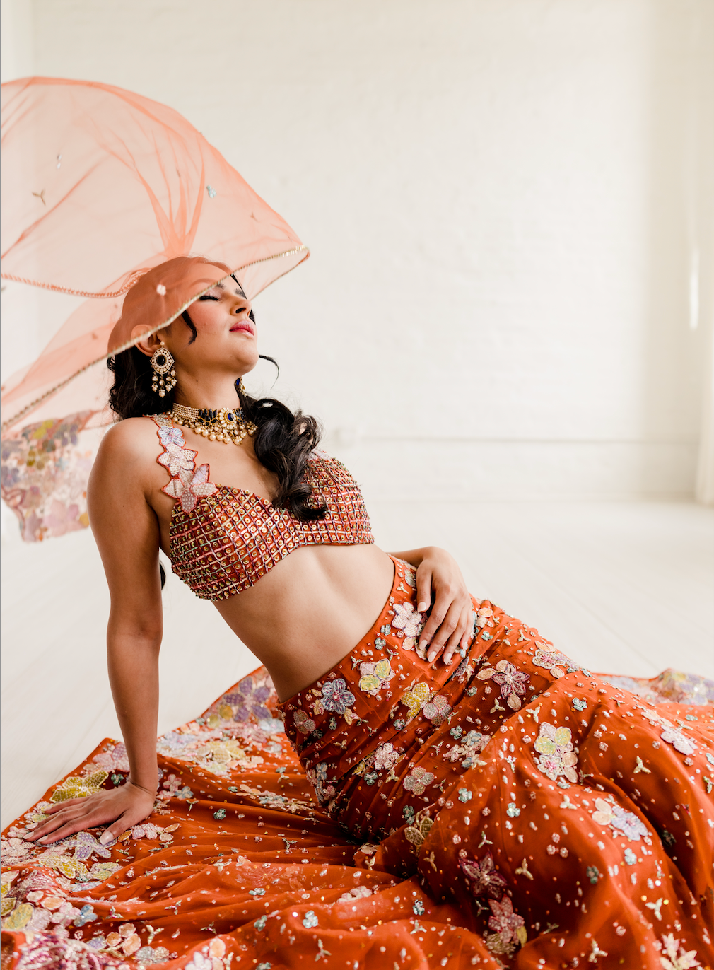 Verphine - Orange Tulle Net Mermaid Lehenga Set - Ready To Ship