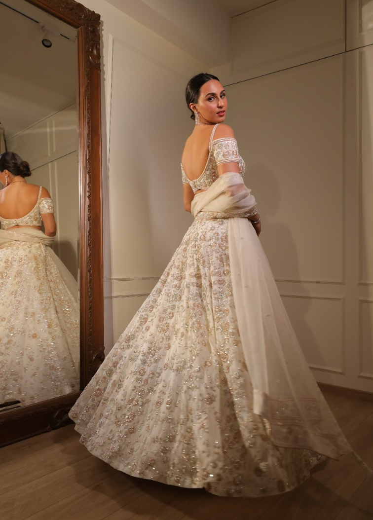 Ivory & Silver & Bronze Bridal Lehenga - Ready To Ship