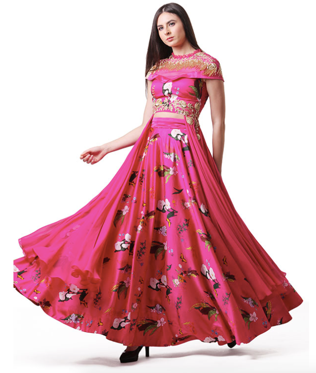 Side Panel Crop Top And Lehenga Set