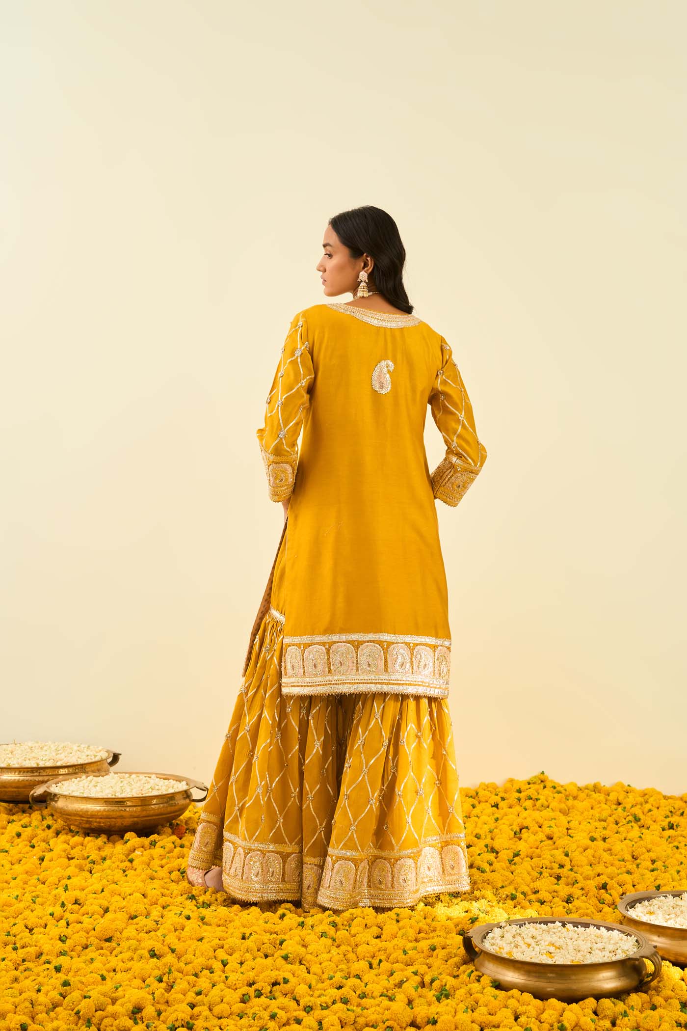 Shabina- Glaze Mustard short kurta with garara and dupatta