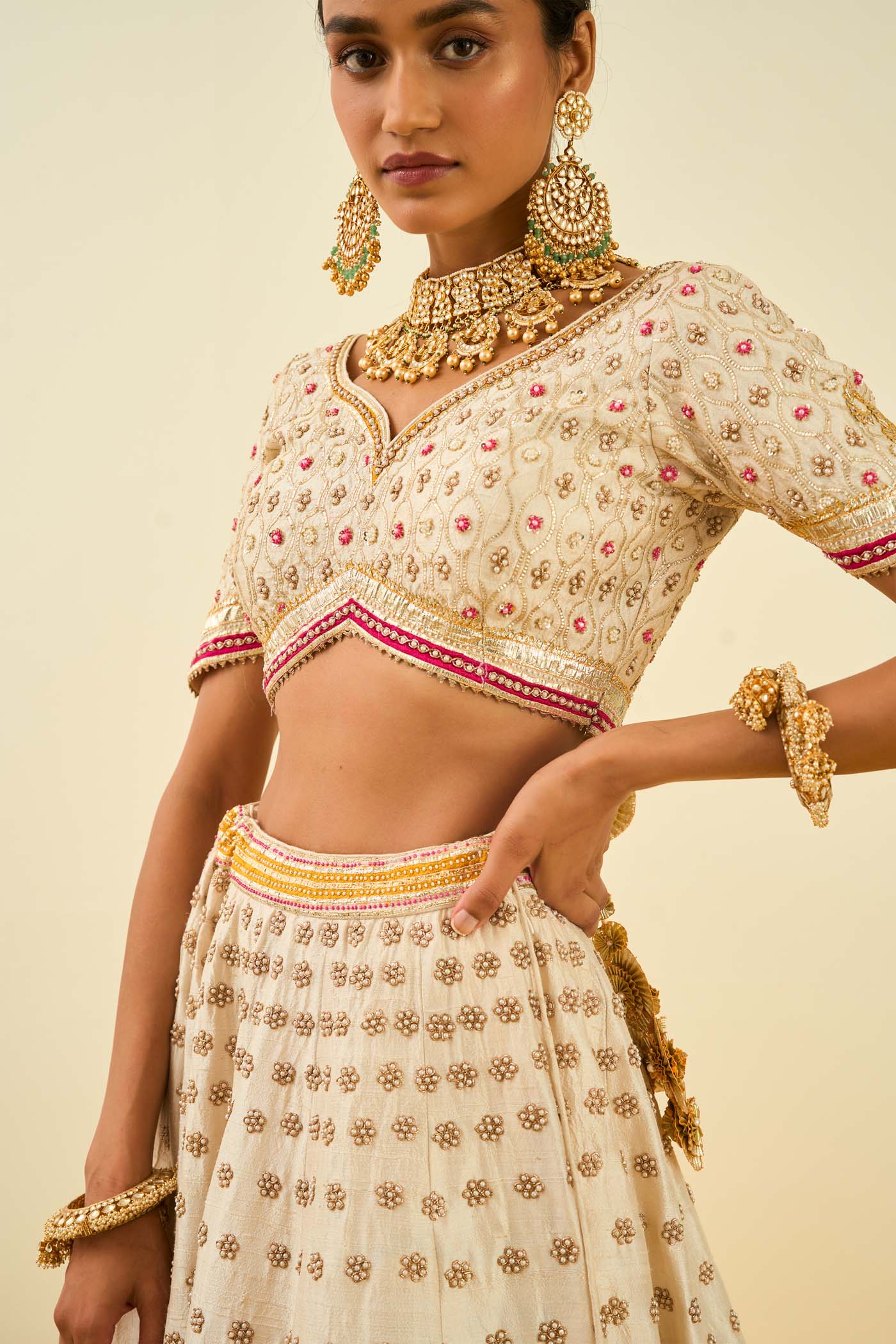 Shahnaz Daisy Ivory lehenga with blouse and dupatta