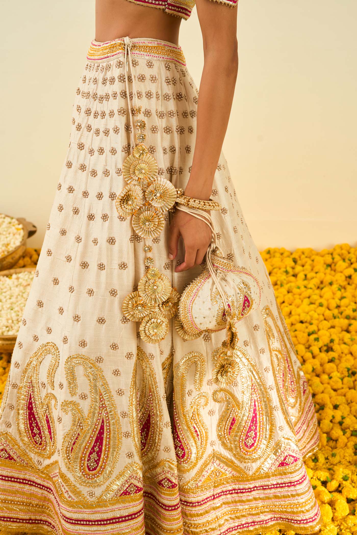 Shahnaz Daisy Ivory lehenga with blouse and dupatta