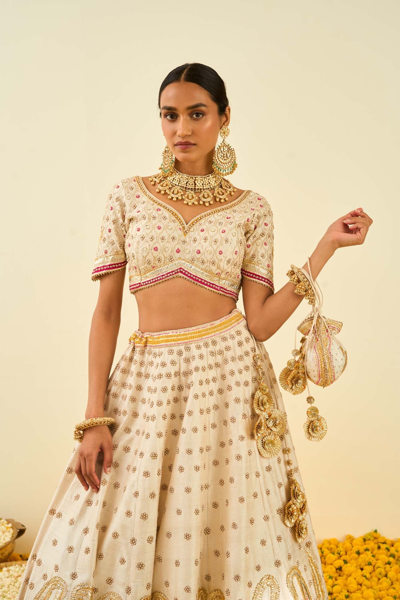 Shahnaz Daisy Ivory lehenga with blouse and dupatta