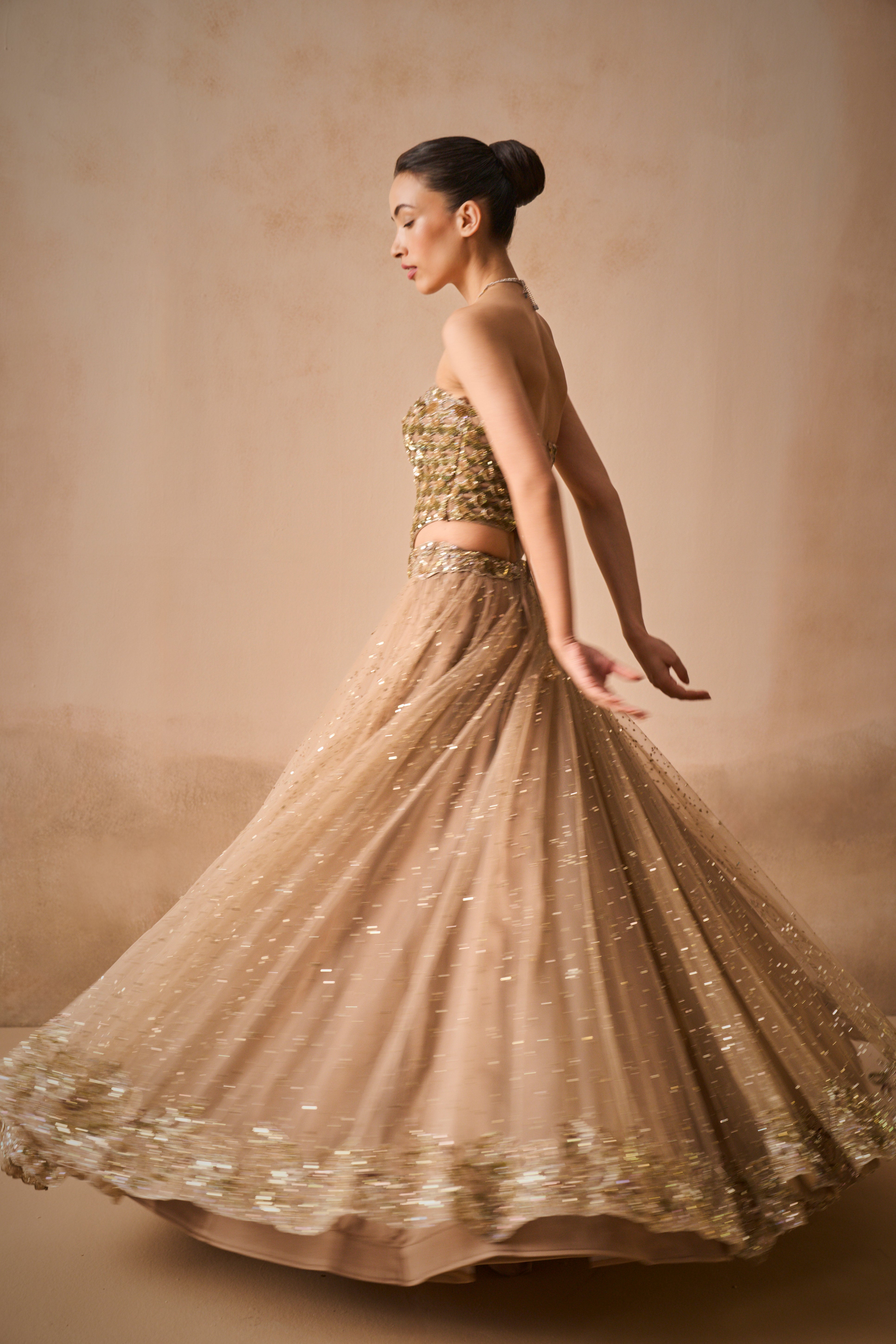 Biscuit Brown Lehenga And Corset