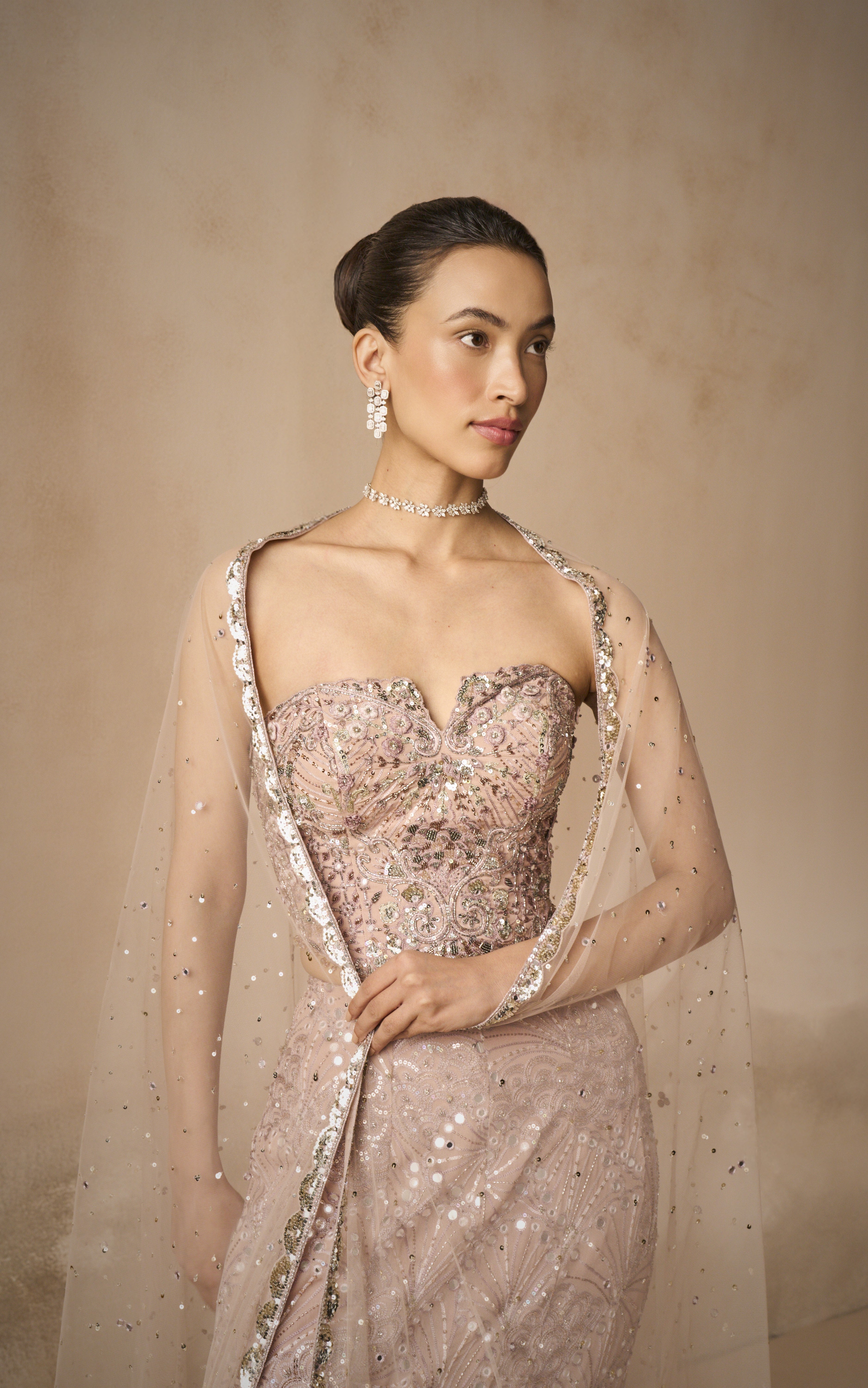 Mauve Pink Georgette Fit And Flare Lehenga Set