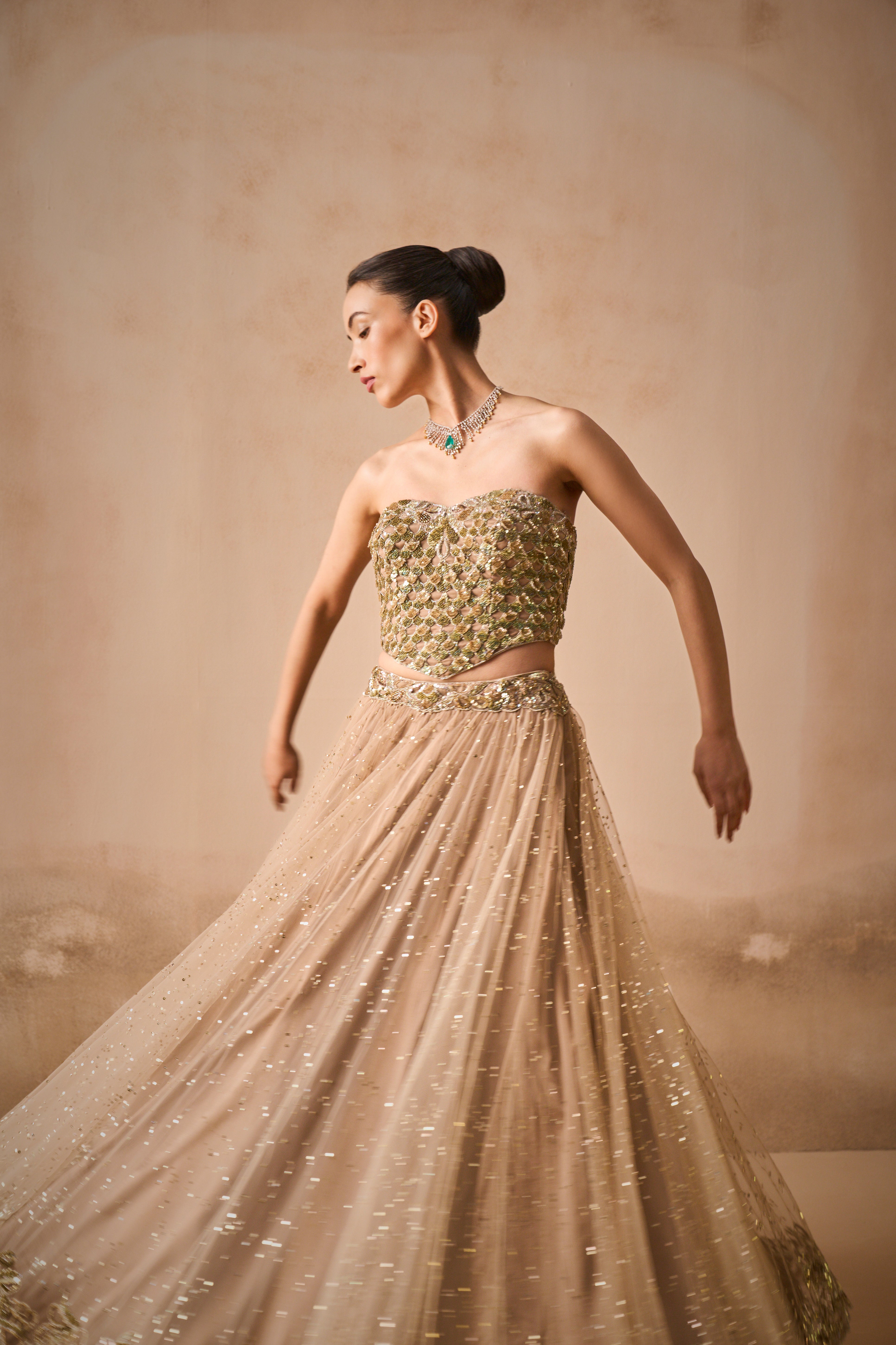 Biscuit Brown Lehenga And Corset