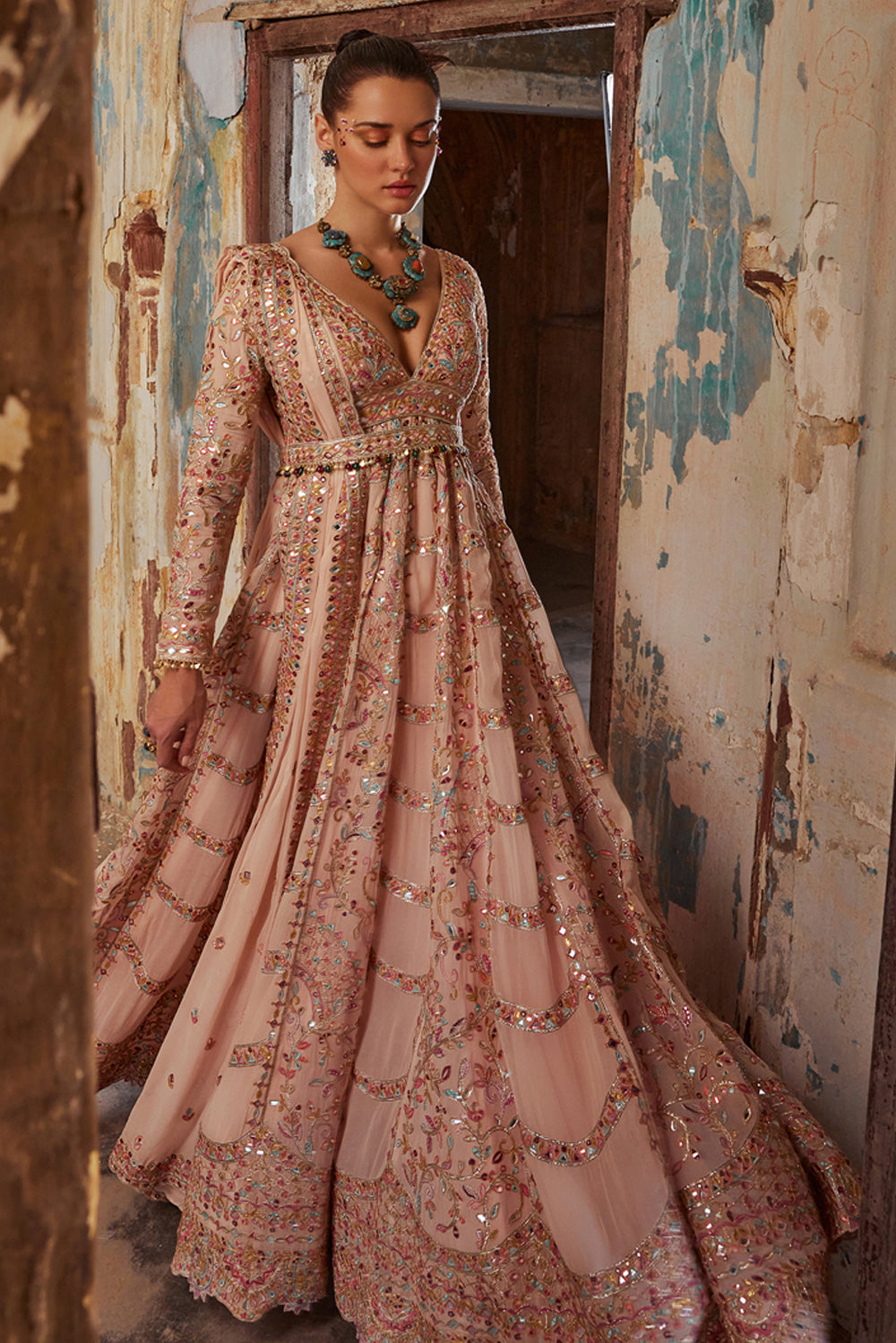 Peach Georgette Floor Length Anarkali Set