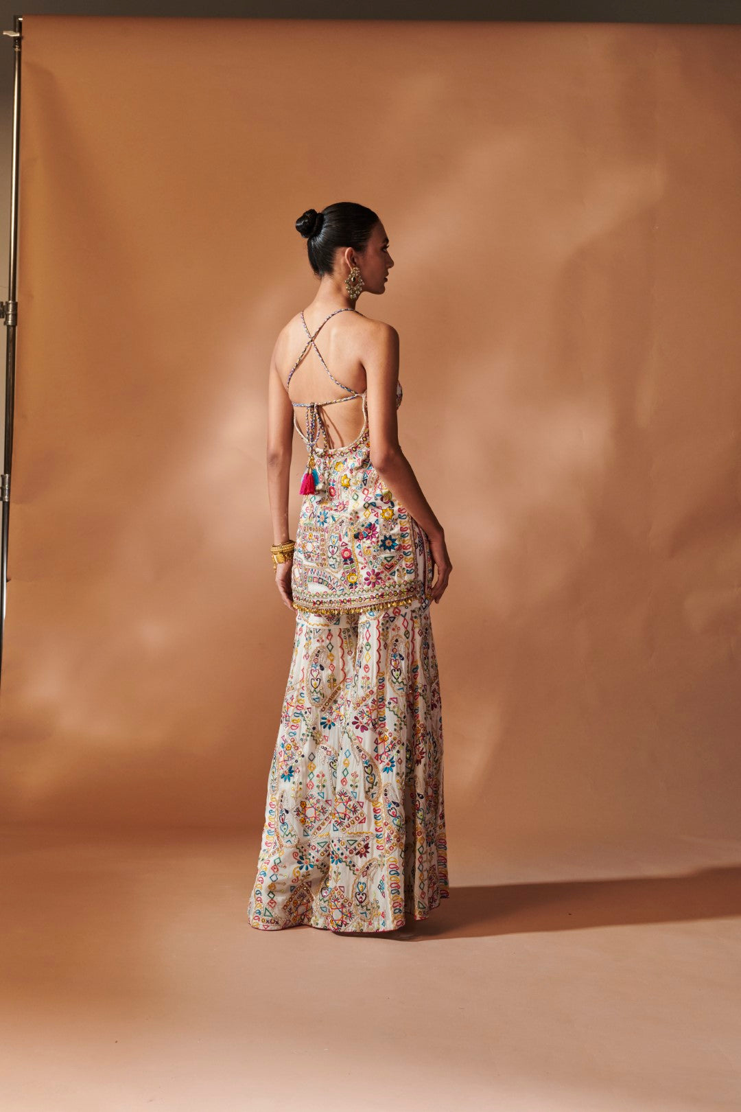 IVORY SHARARA AND HALTER KURTA SET