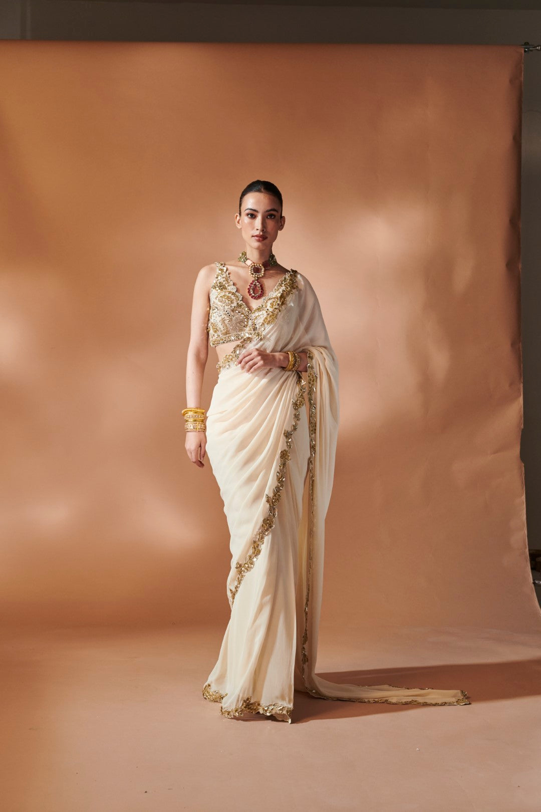 IVORY AND GOLD SAREE SET