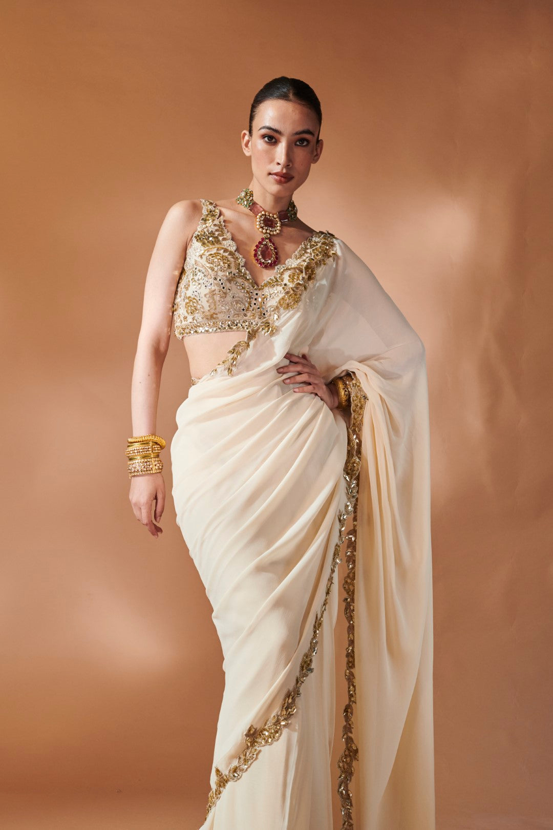 IVORY AND GOLD SAREE SET