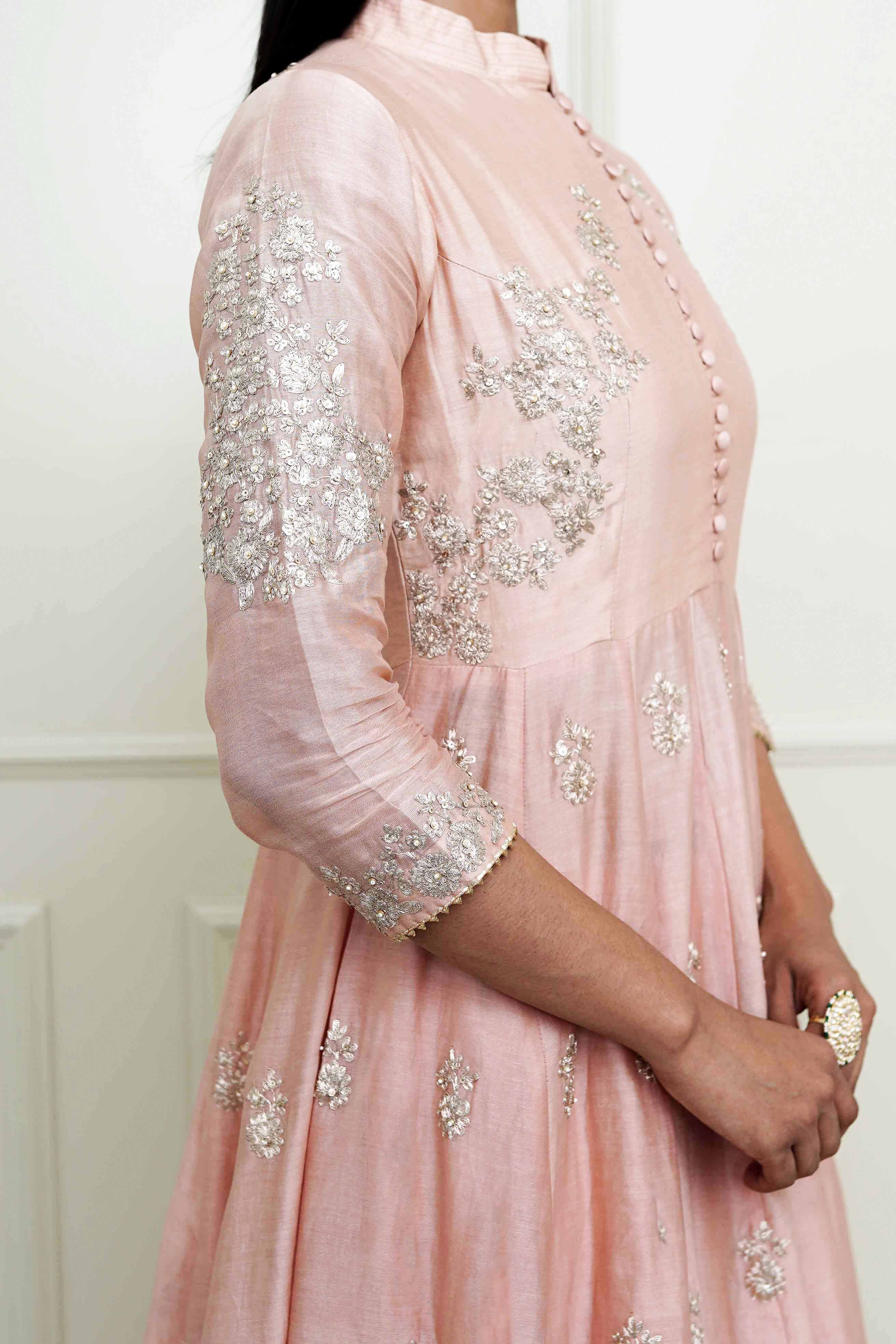 Taveshi-Pearl Pink Pearl Embroidered Anarkali Set