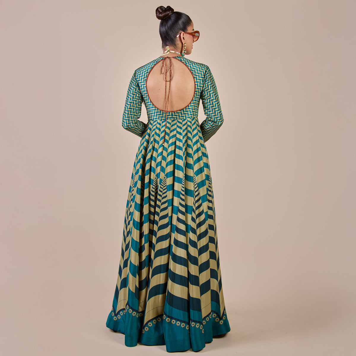 TEAL CHEVRON ANARKALI - Ready To Ship