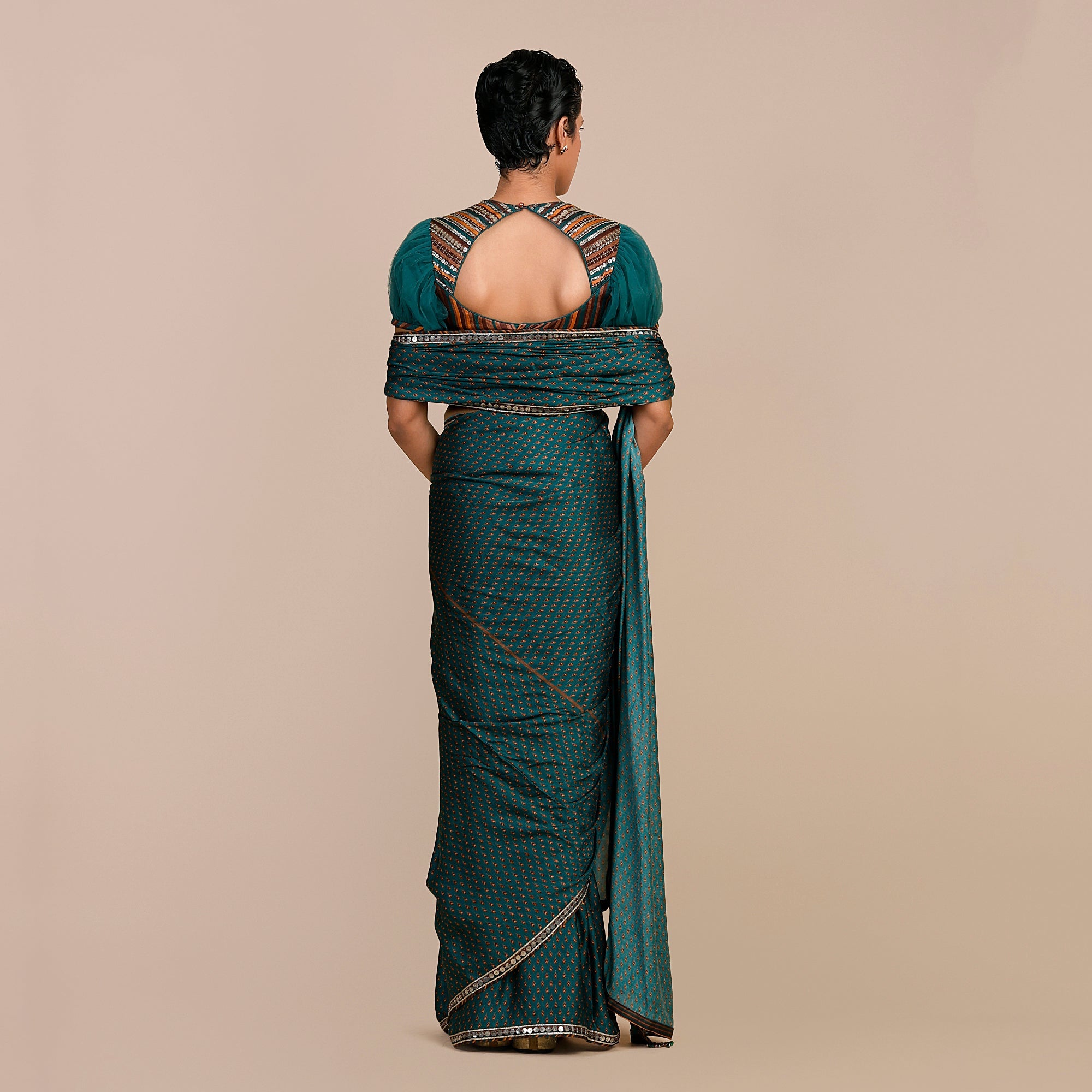 Teal Green - Mustard Yellow Saree Set | SATT