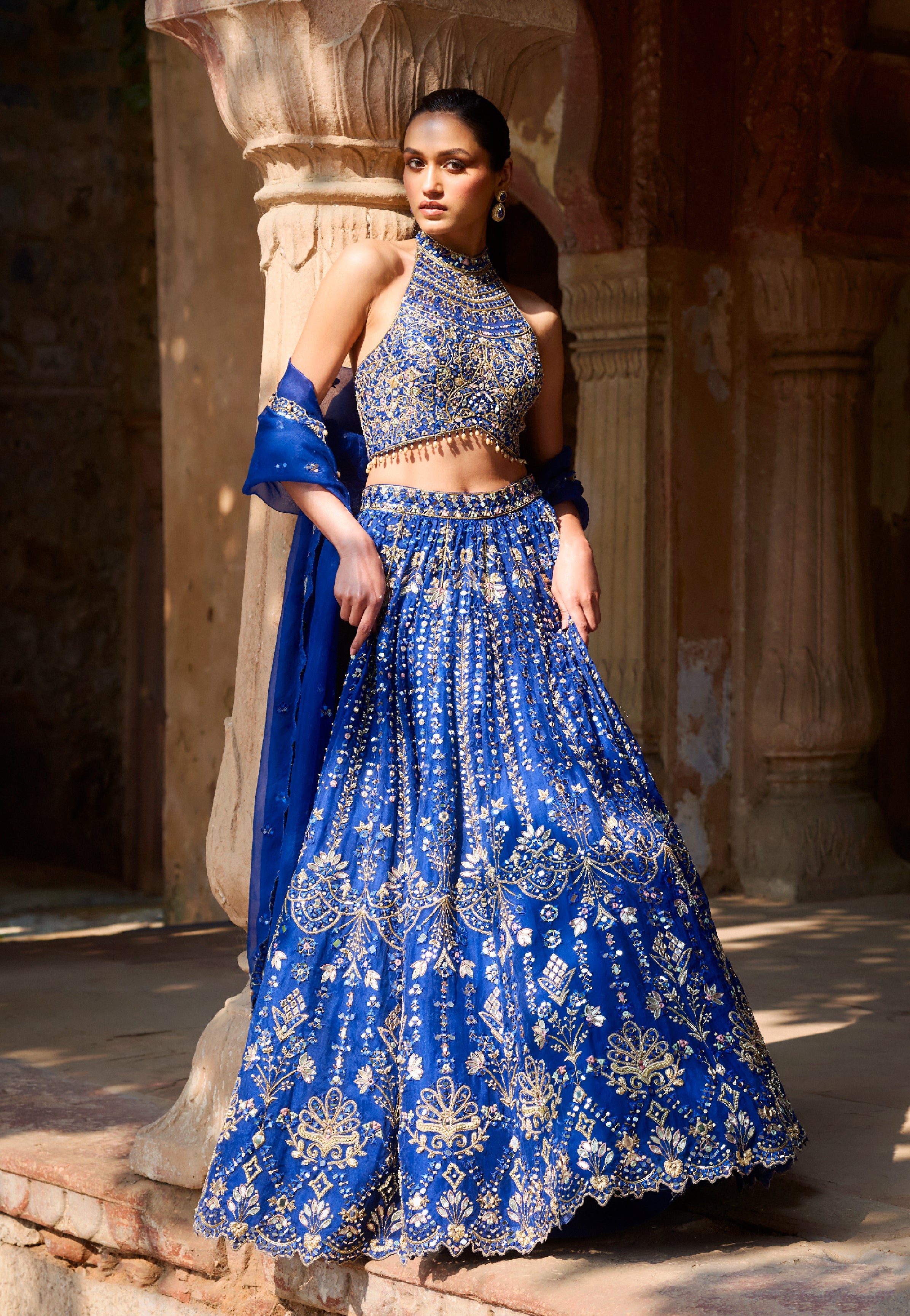 Royal Blue Organza Lehenga Set