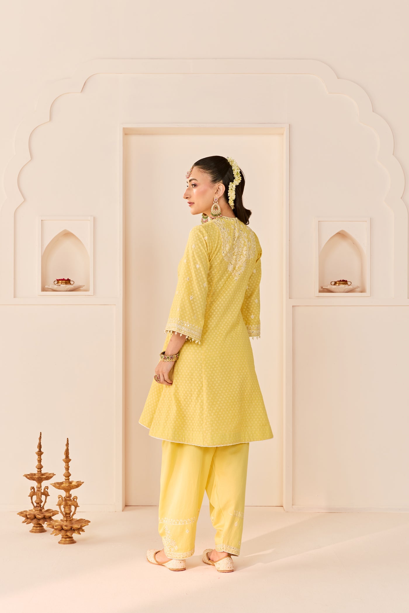 Nida - Lemon Yellow Short Choga With Farshi Salwar