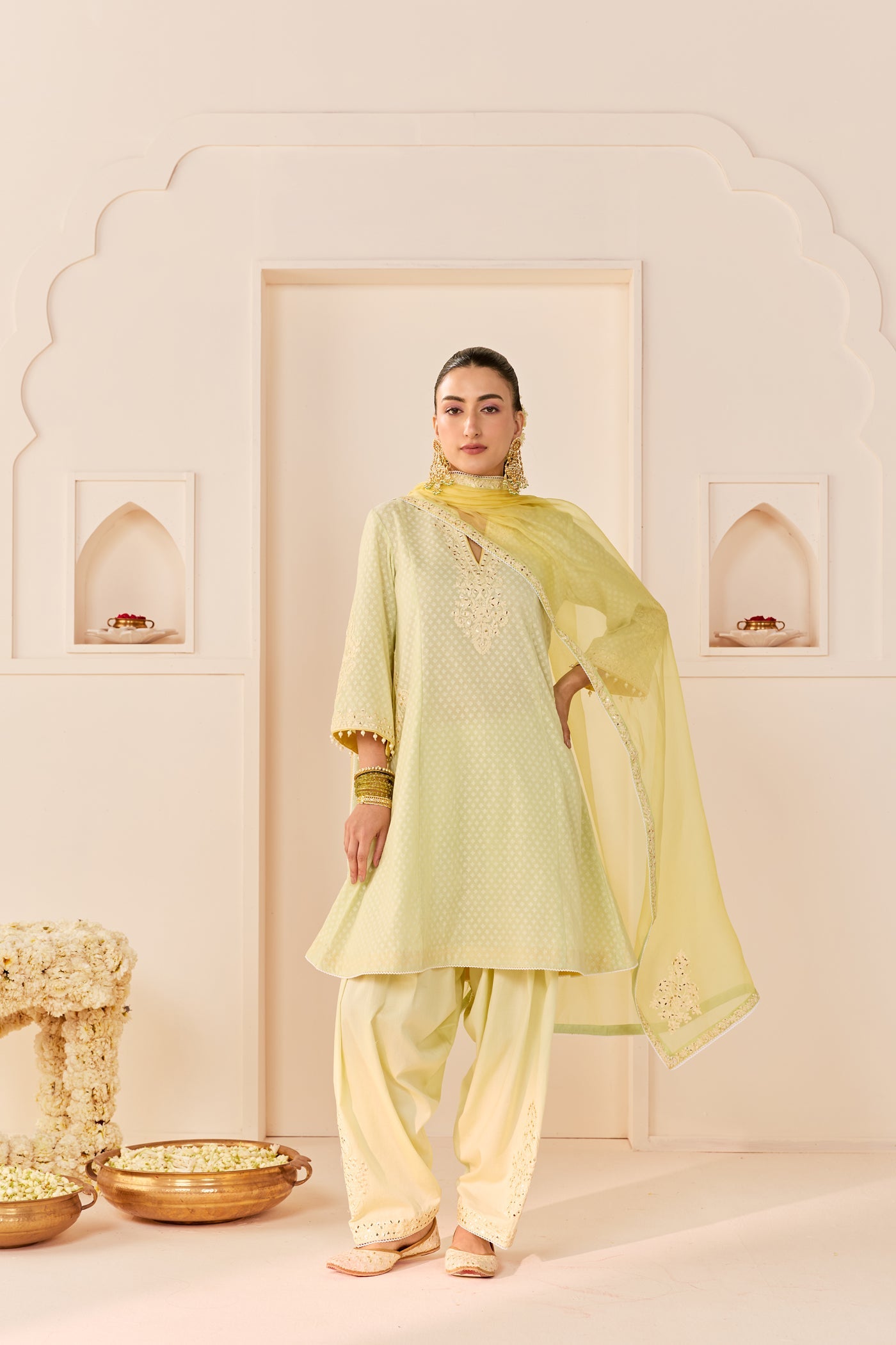 Reem - Mint Green Short Choga With Dogri Salwar