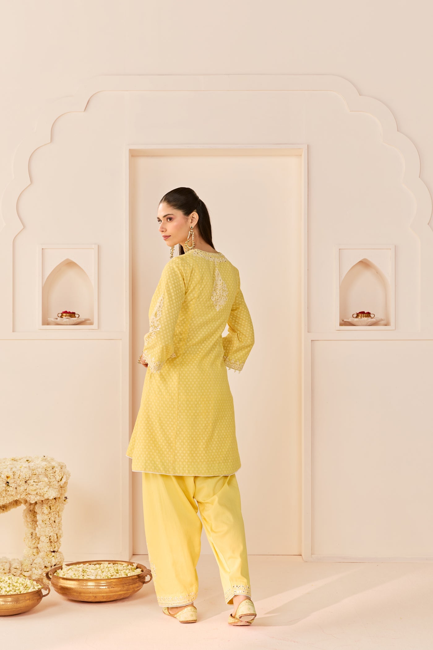 Reem - Lemon Yellow Short Choga With Dogri Salwar