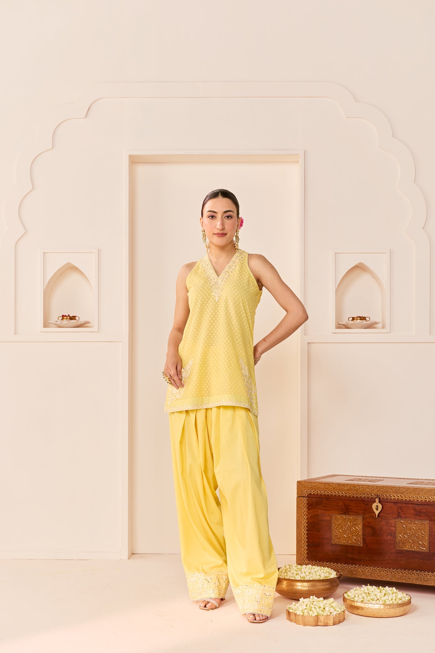 Miral - Lemon Yellow Short Kurta With Farsi Salwar