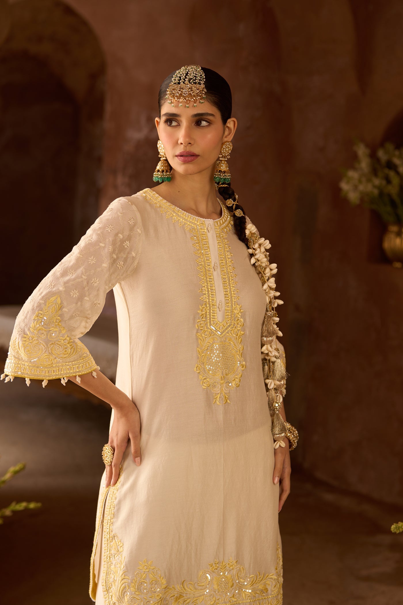 RUHI - DAISY IVORY WITH LEMON YELLOW SHORT KURTA AND DHOTI