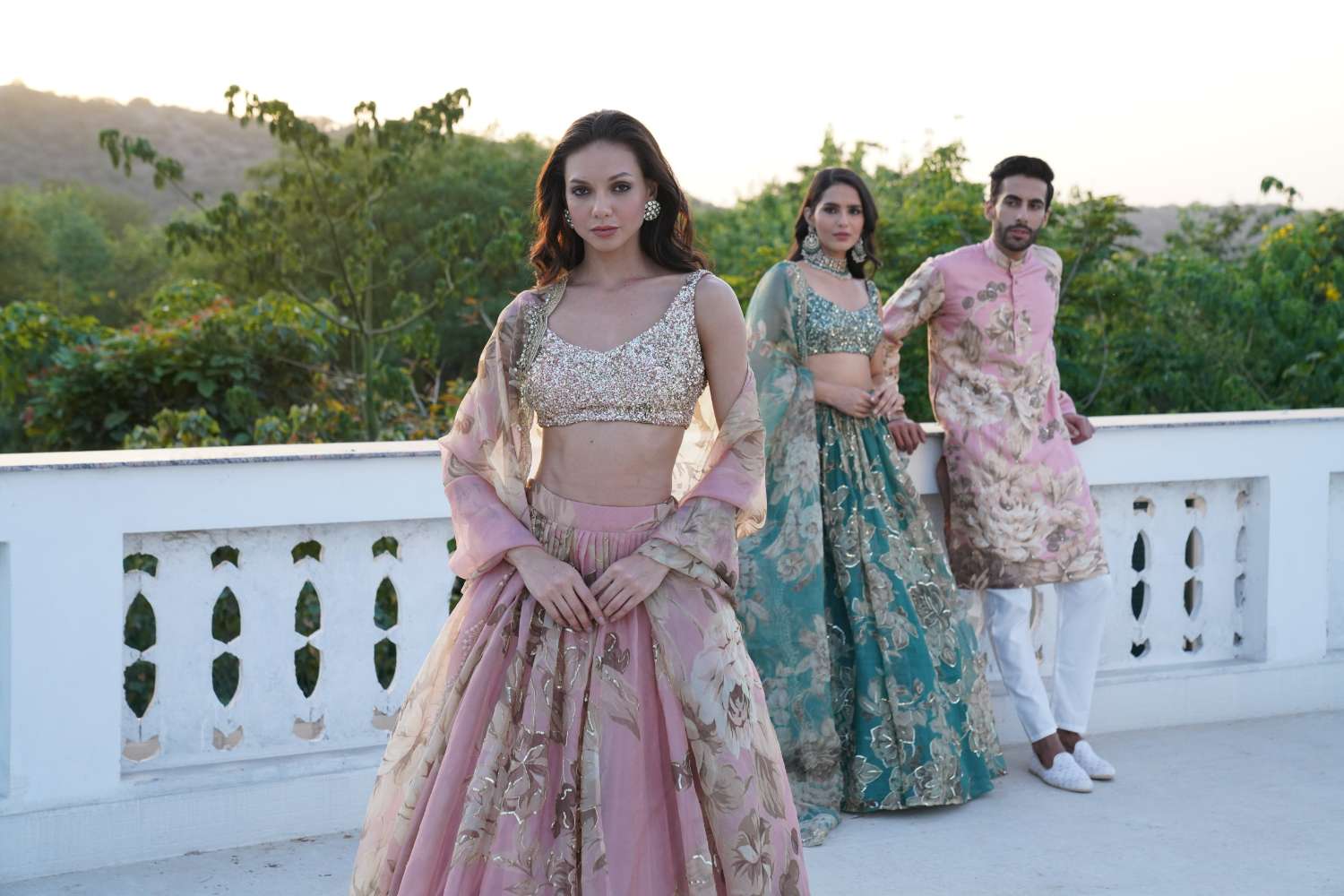 Pink Organza Floral Lehenga Set