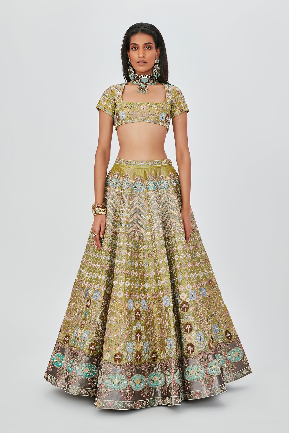 Layla - Green Tissue Lehenga Set