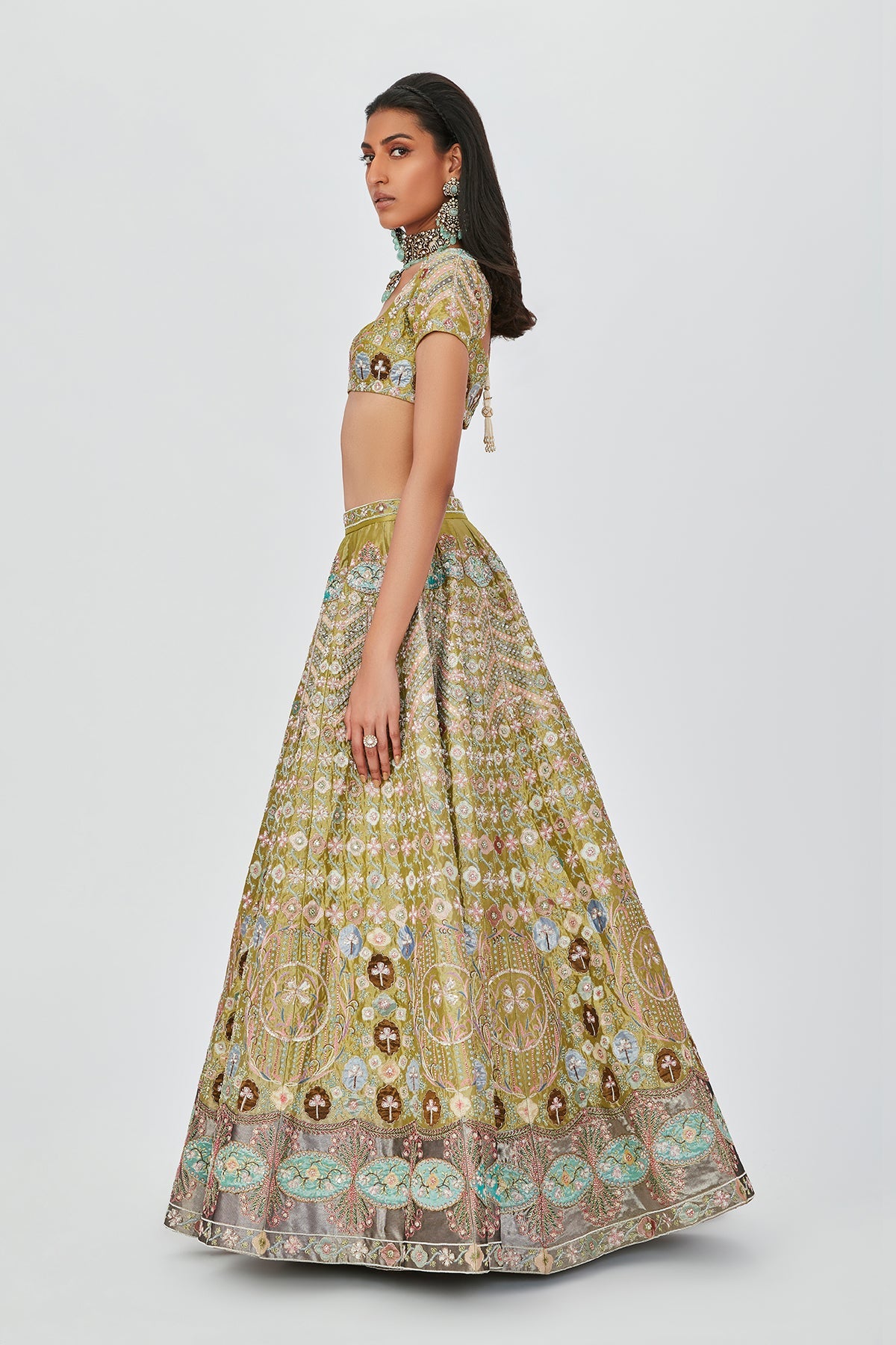 Layla - Green Tissue Lehenga Set