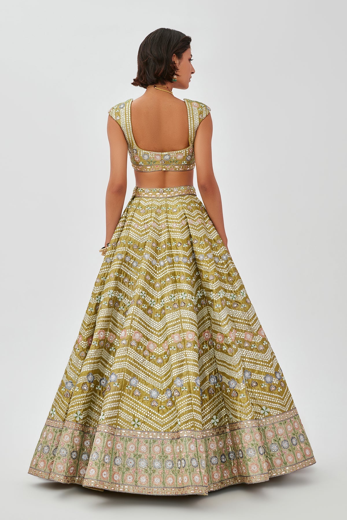 Mahin - Lime Green Tissue Lehenga Set