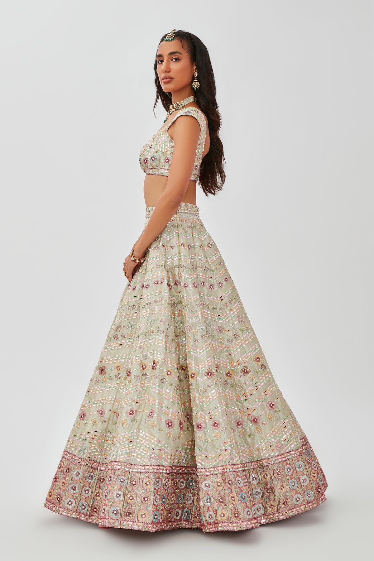 Mahnaz - Ivory Tissue Lehenga Set