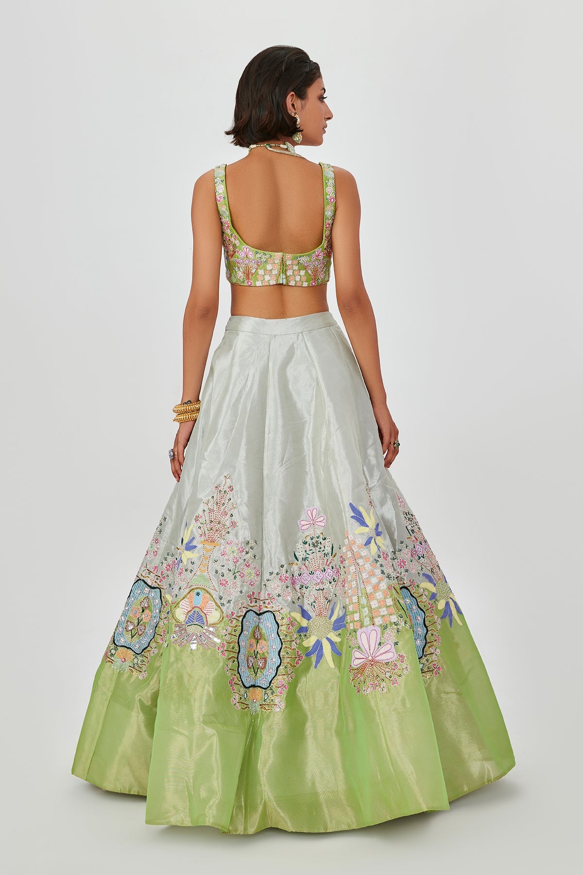 Gulshan - Ivory Lime Tissue Lehenga Set
