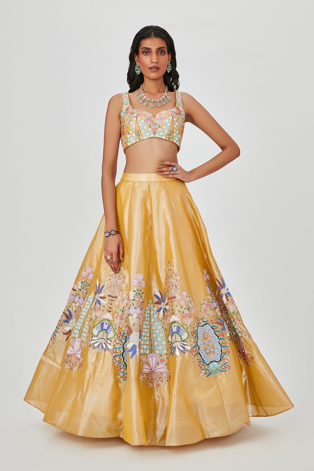 Nasima - Yellow Tissue Lehenga Set