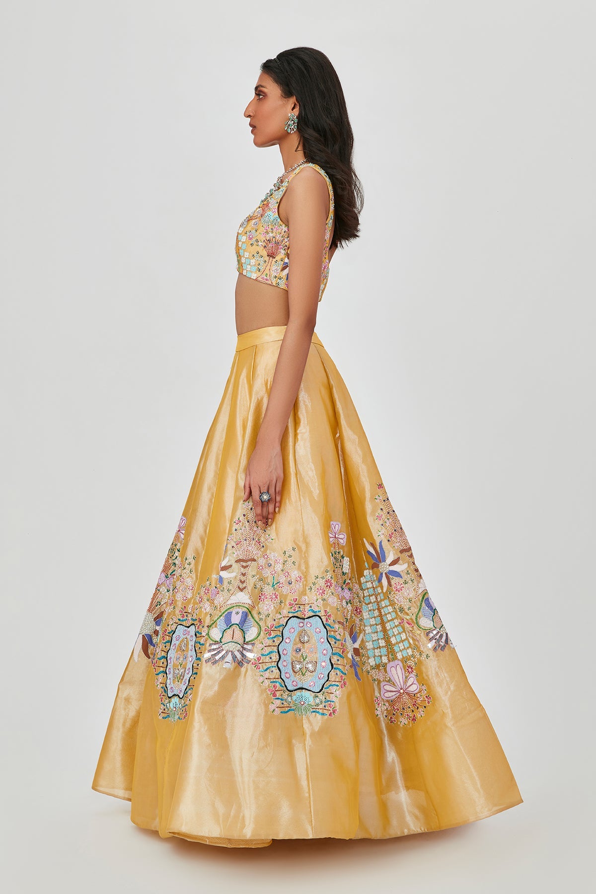 Nasima - Yellow Tissue Lehenga Set