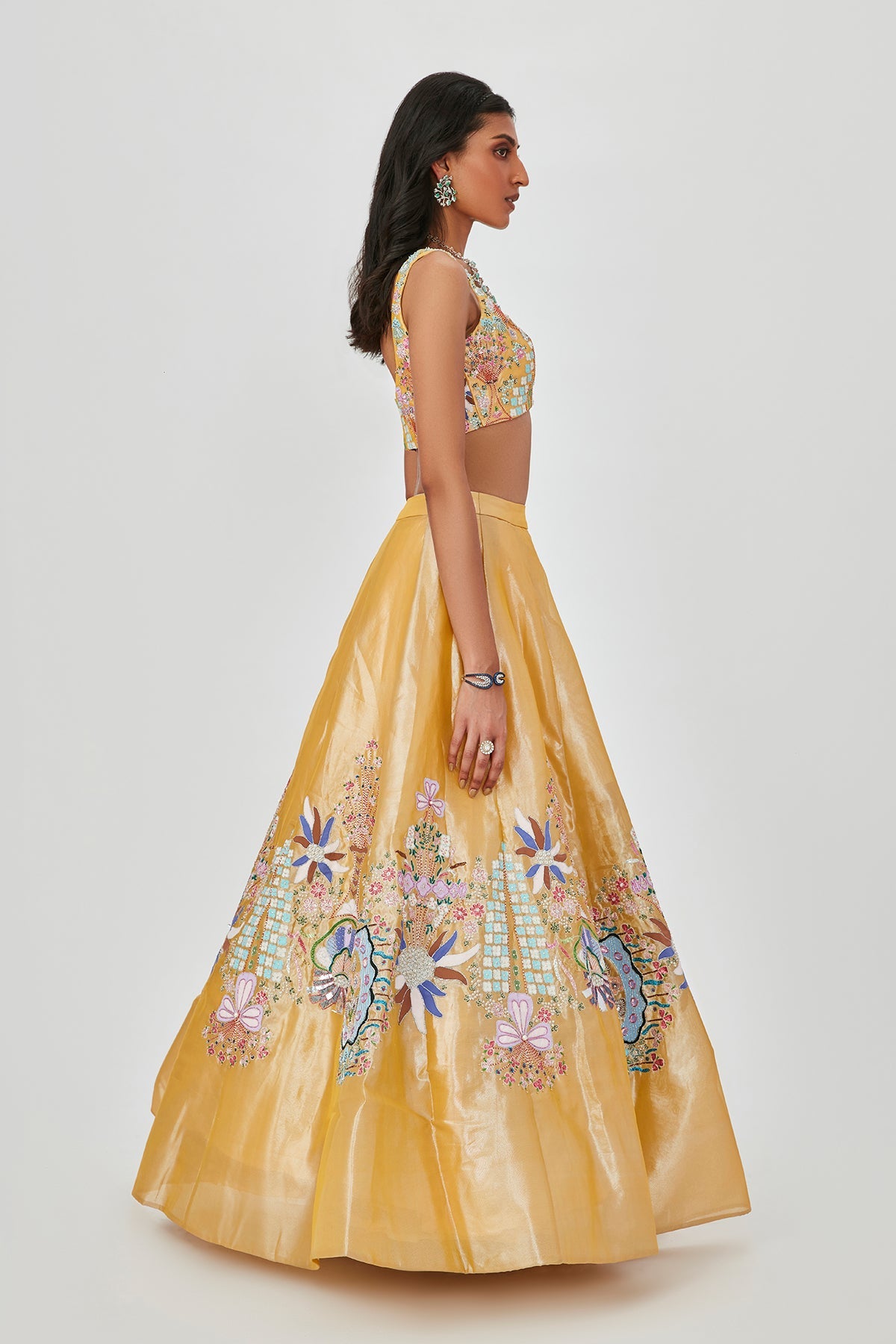Nasima - Yellow Tissue Lehenga Set