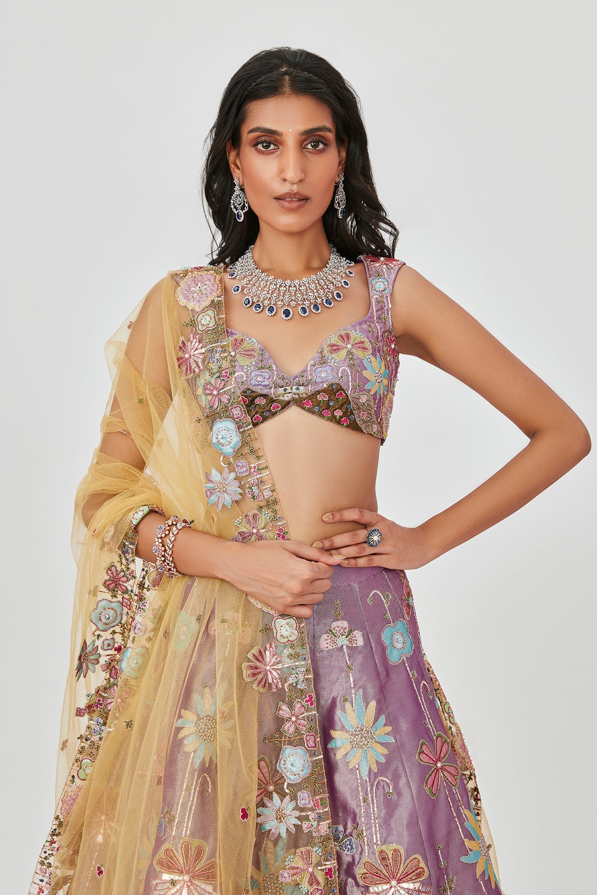Sahar - Purple Tissue Lehenga Set
