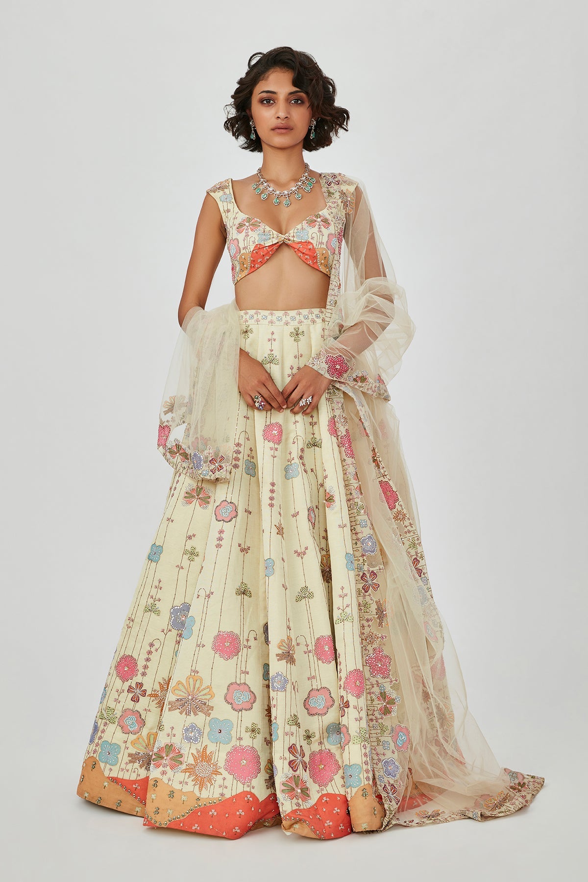 Delara - Ivory Kasab Satin Lehenga Set