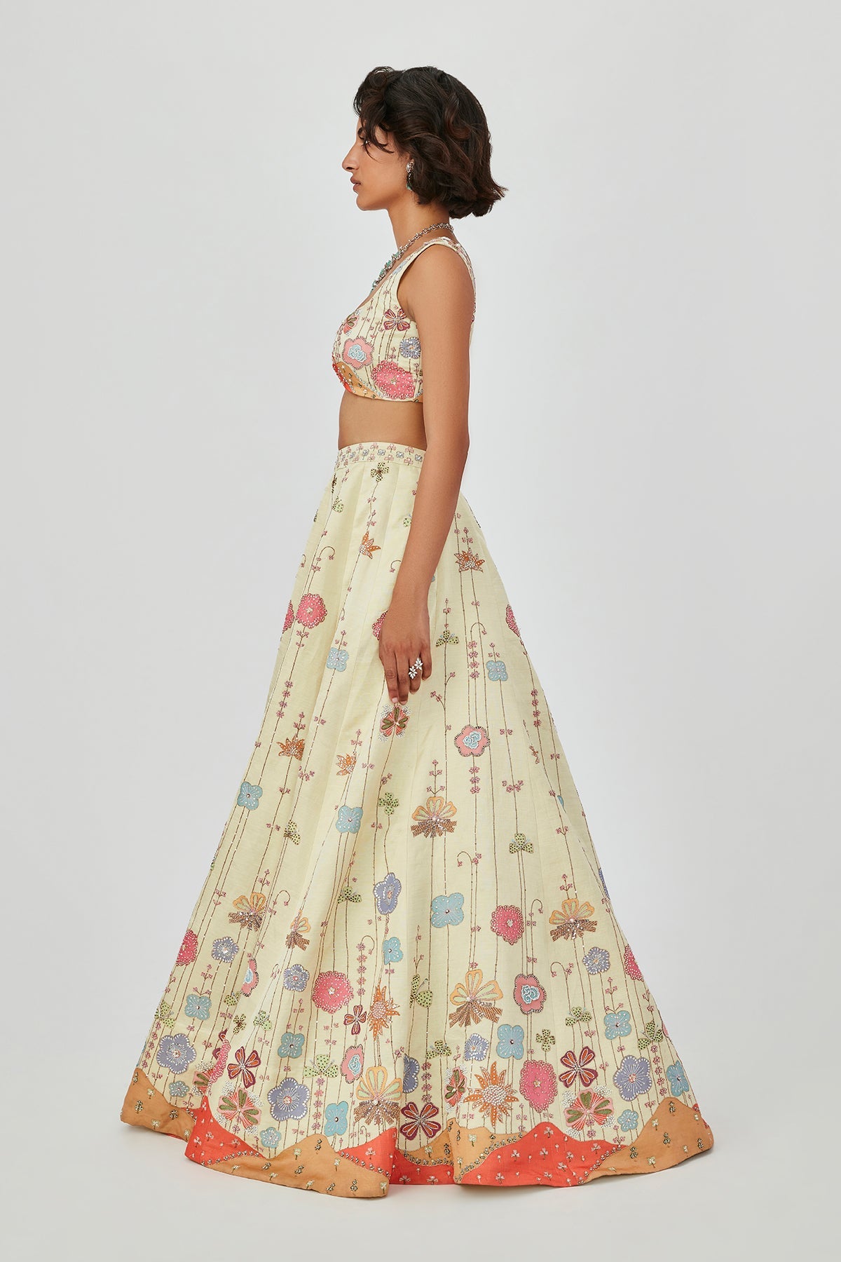 Delara - Ivory Kasab Satin Lehenga Set
