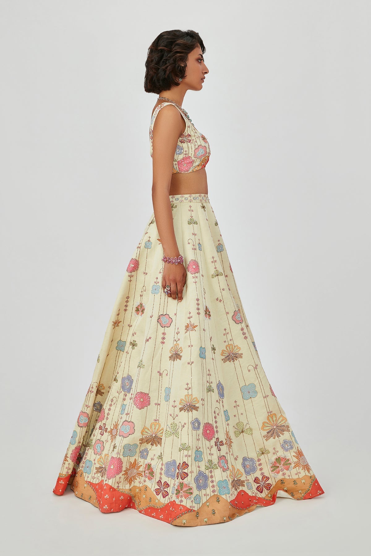 Delara - Ivory Kasab Satin Lehenga Set