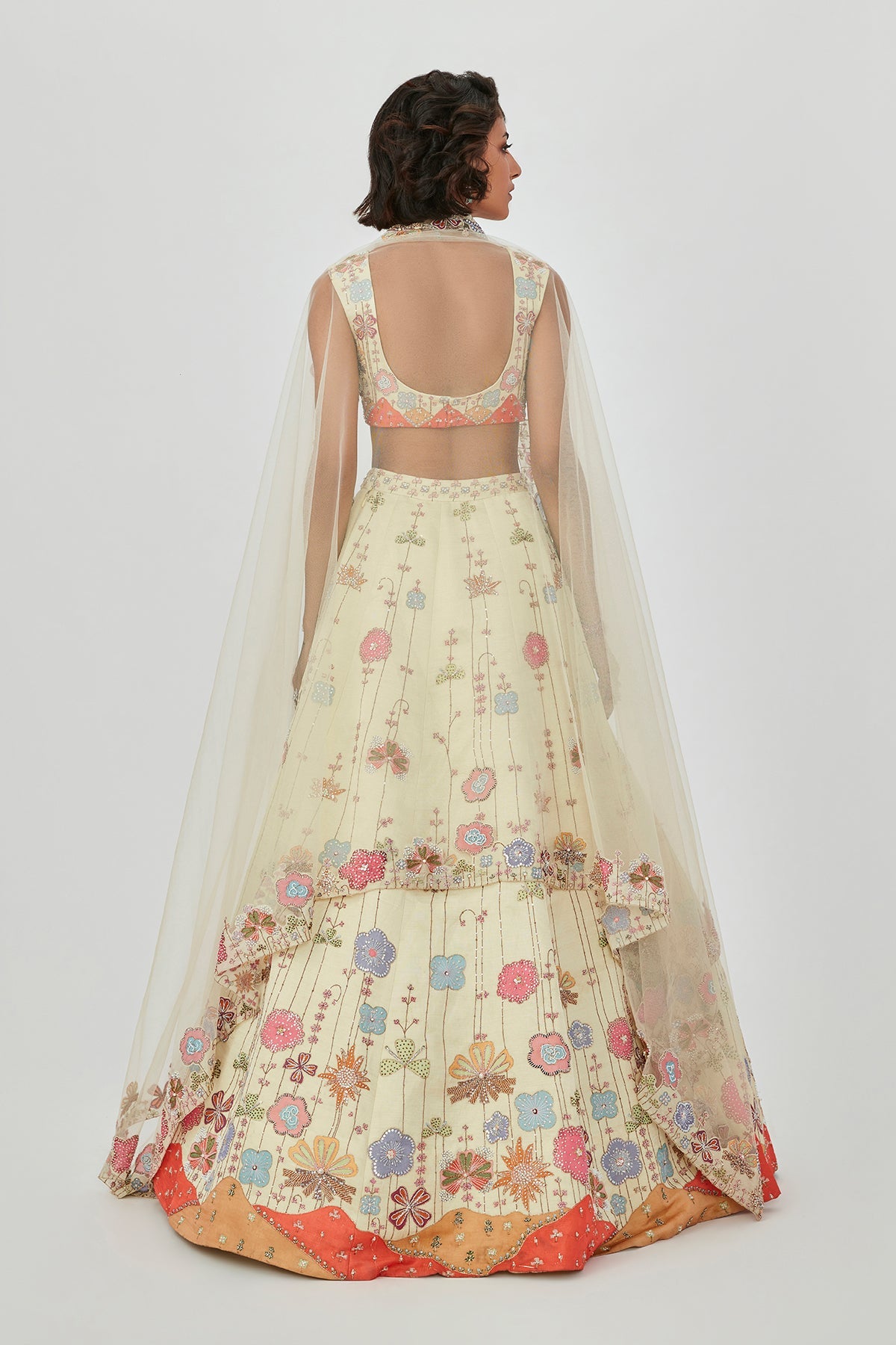 Delara - Ivory Kasab Satin Lehenga Set