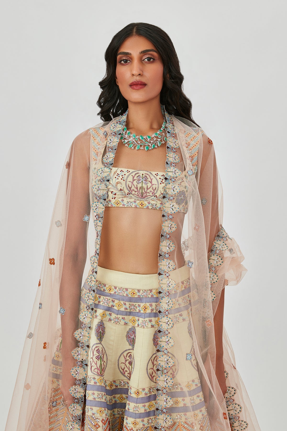 Alaya F In Soraya - Beige Kasab Satin Lehenga Set