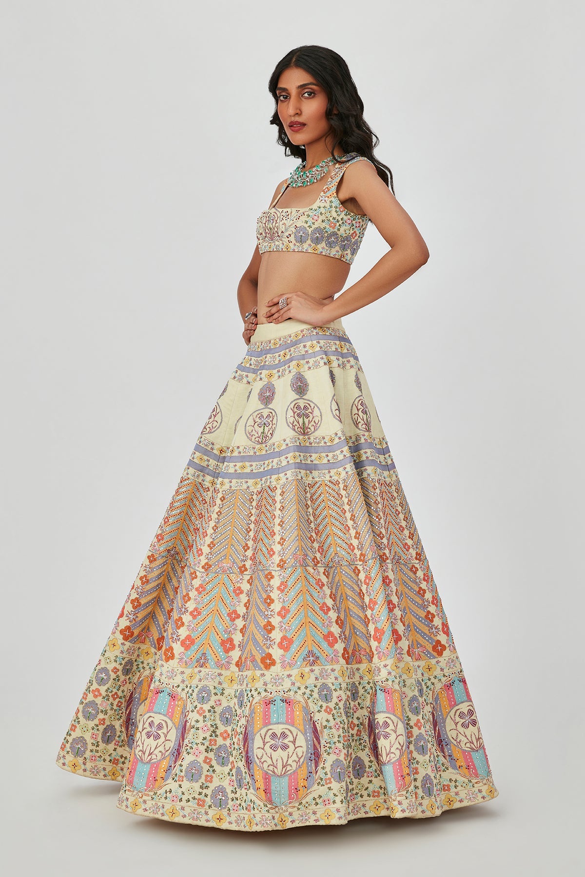 Alaya F In Soraya - Beige Kasab Satin Lehenga Set