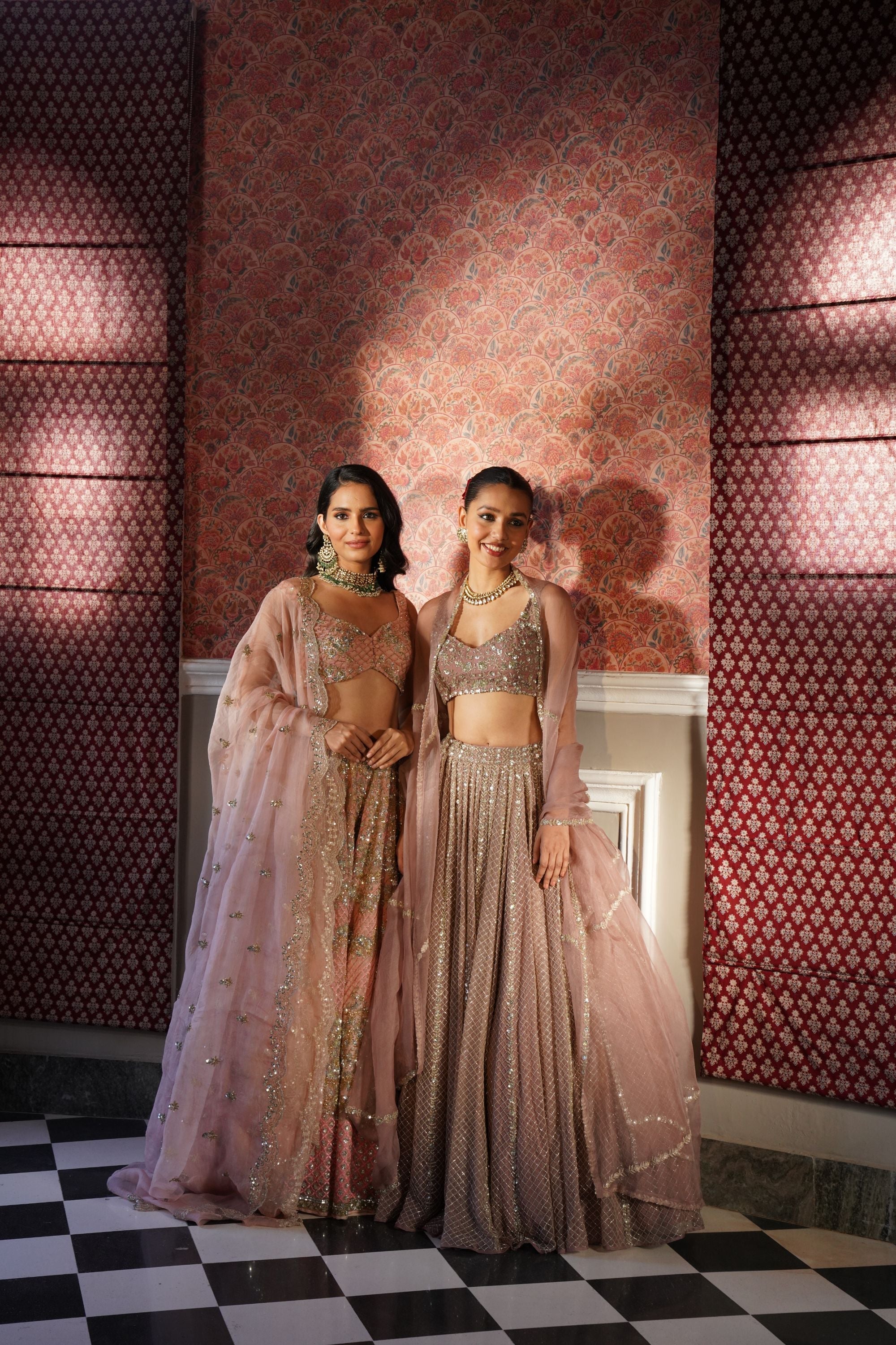 Peach Pink Organza Bridal Lehenga Set