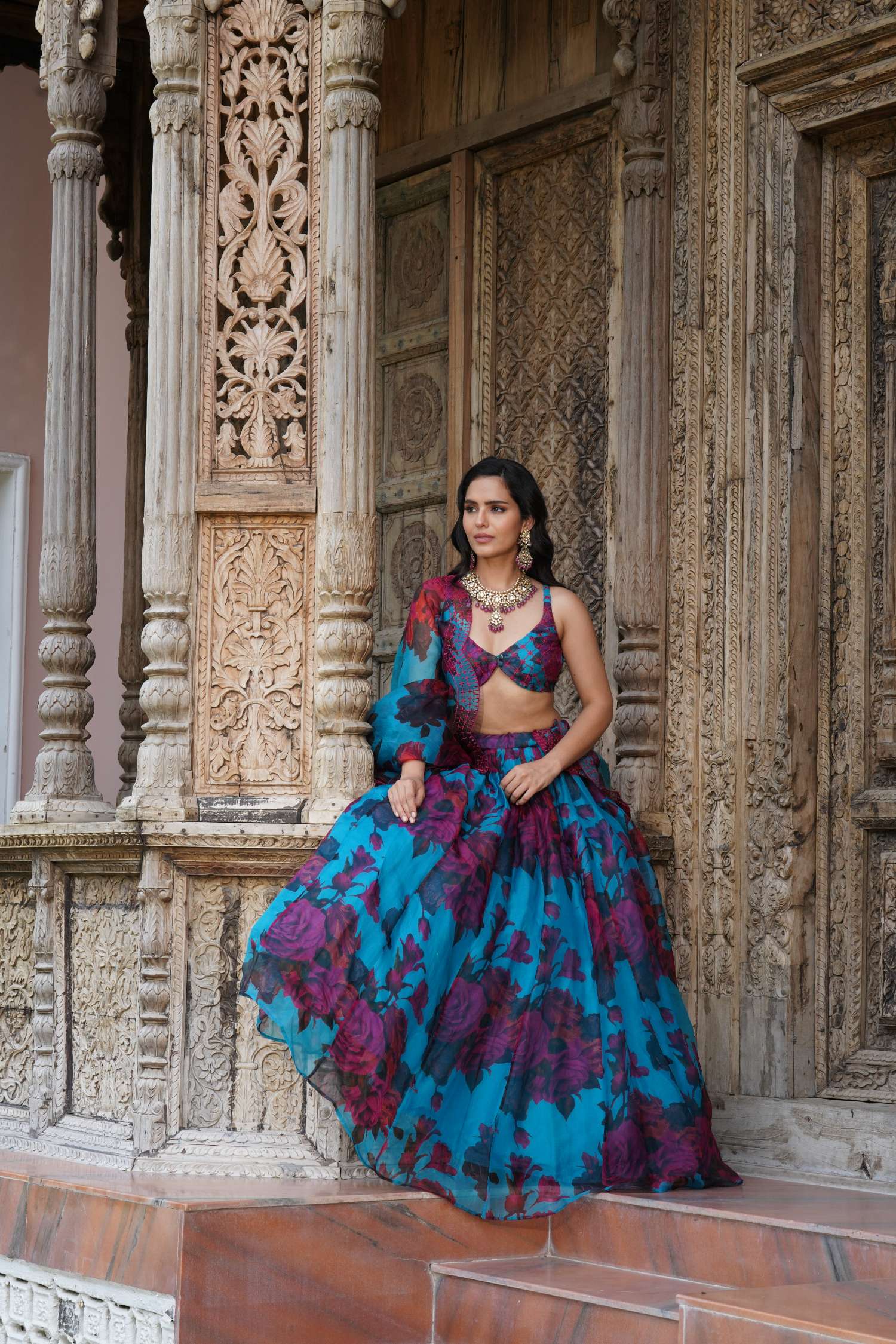 Turquise Floral Lehenga Set