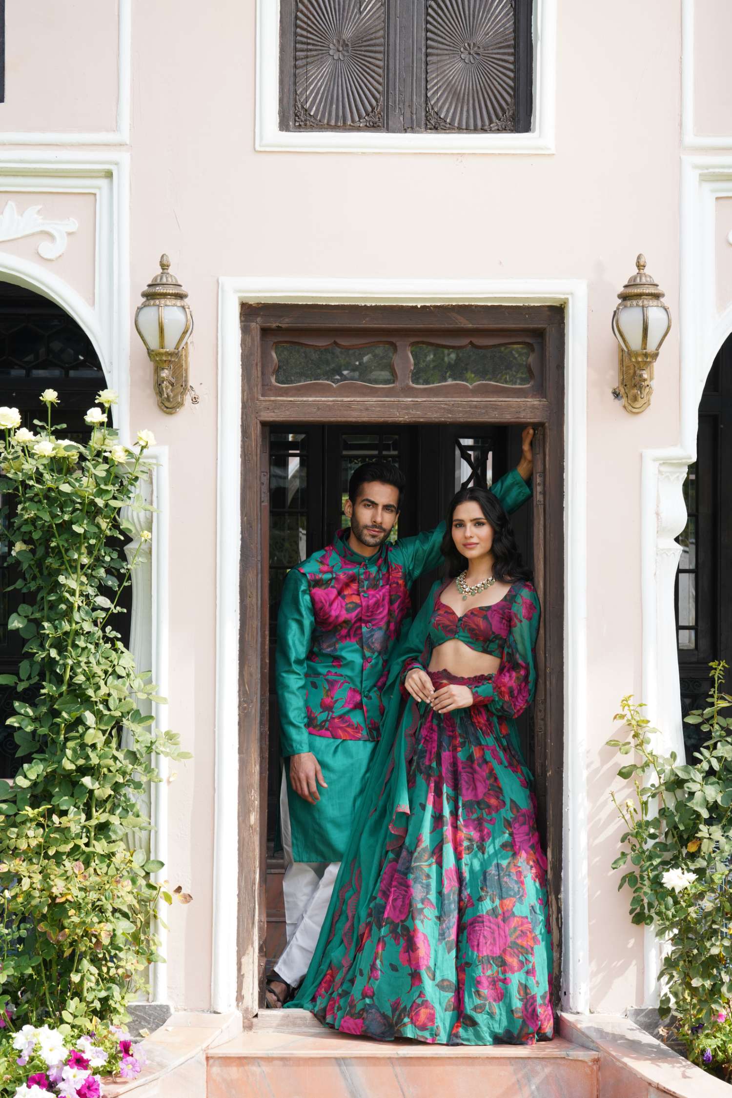 Teal Green Chiffon Floral Lehenga Set
