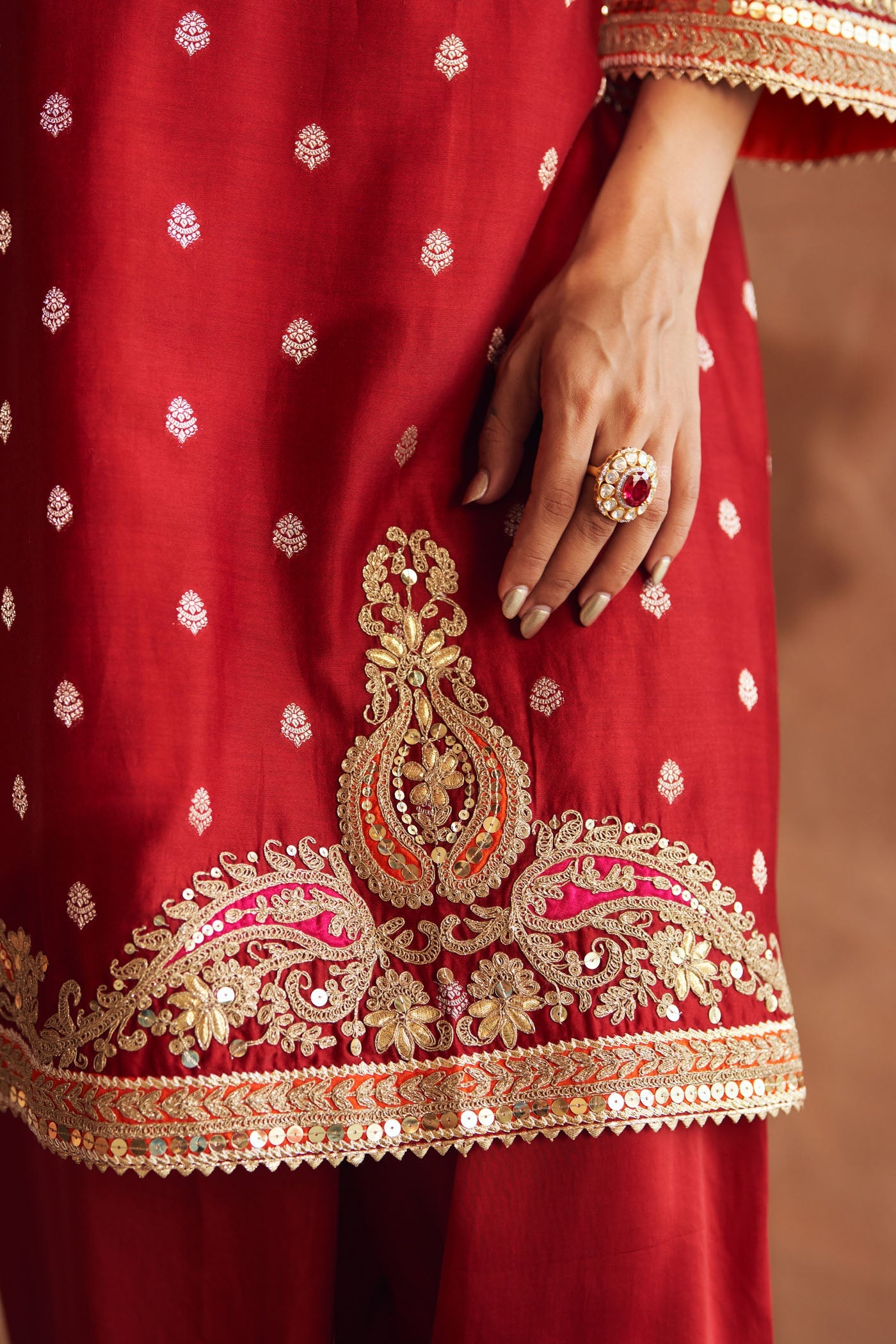 MEHWISH - DEEP RED SHORT KURTA WITH SALWAR AND DUPATTA