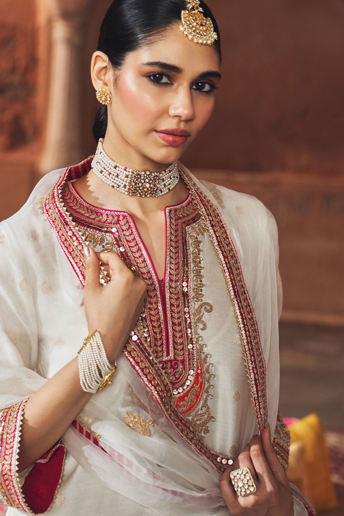 MEHWISH - DAISY IVORY SHORT KURTA WITH SALWAR AND DUPATTA
