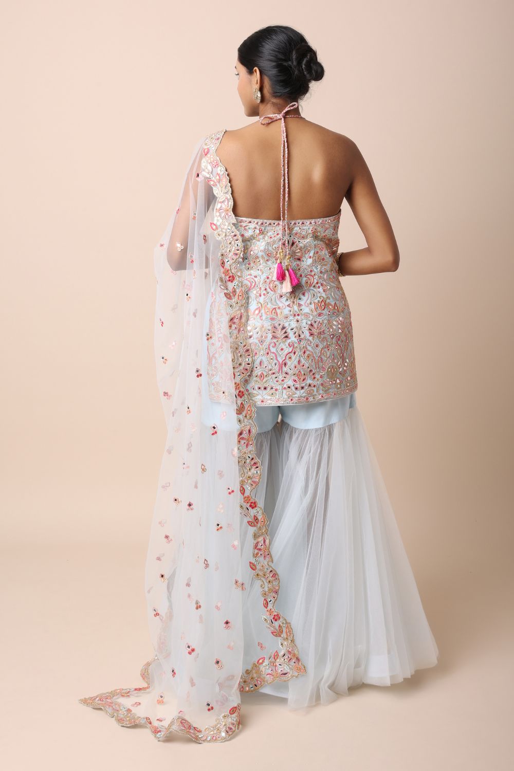 Blue Tulle Gharara Set