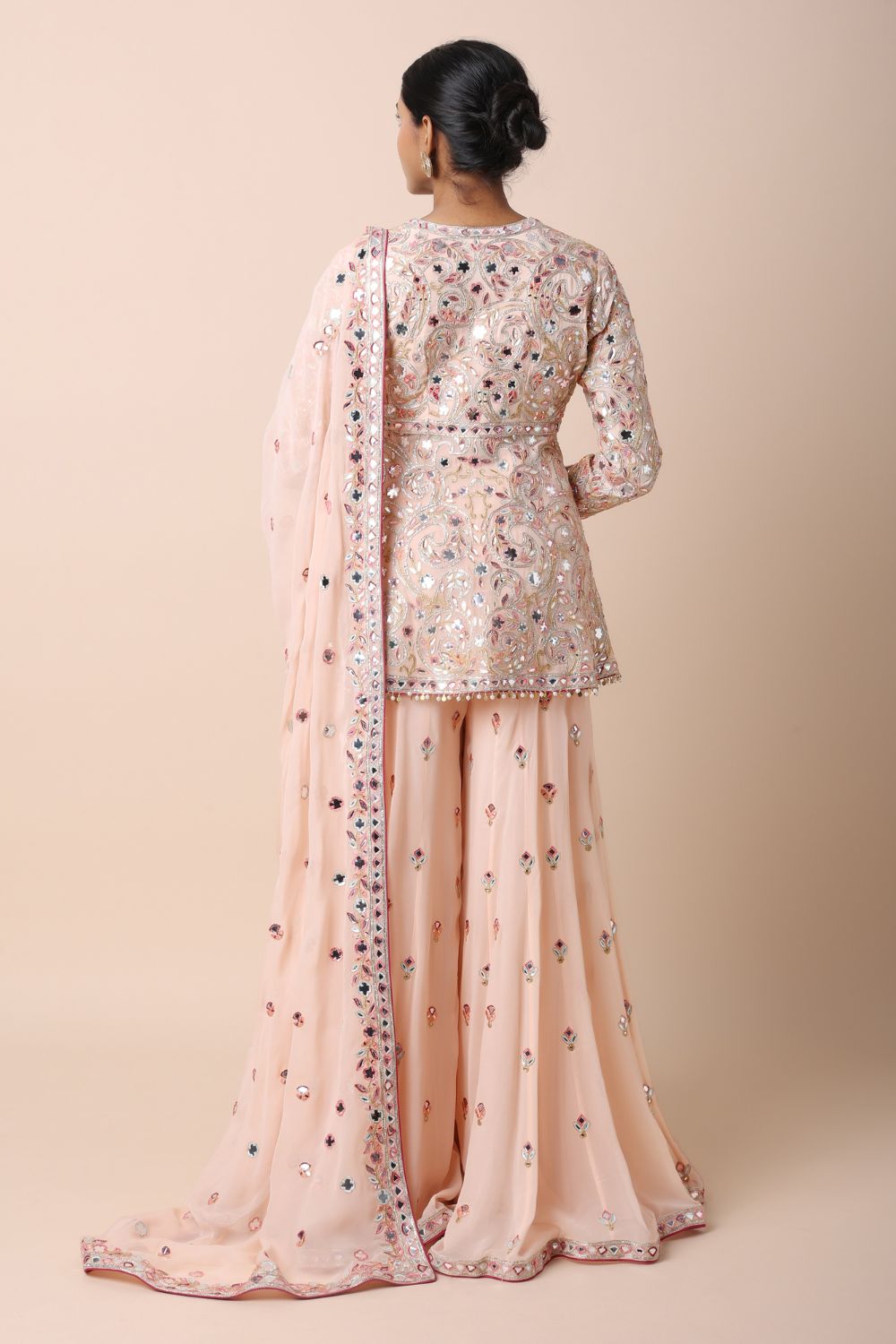 Peach Peplum Sharara Set