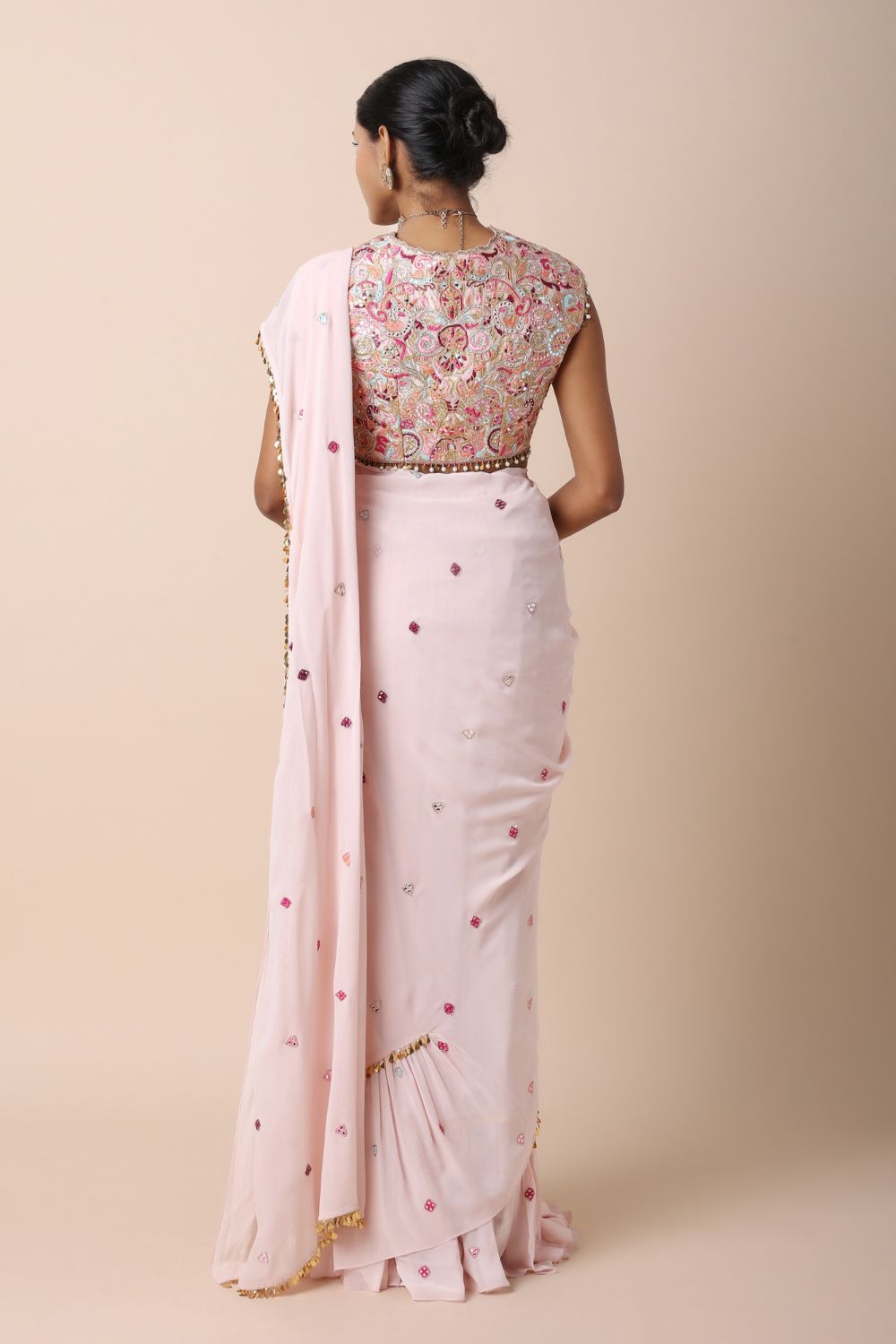 Light Pink Pre-Stitched Saree Set